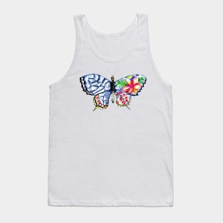 Painted blue butterfly with flowers Tank Top